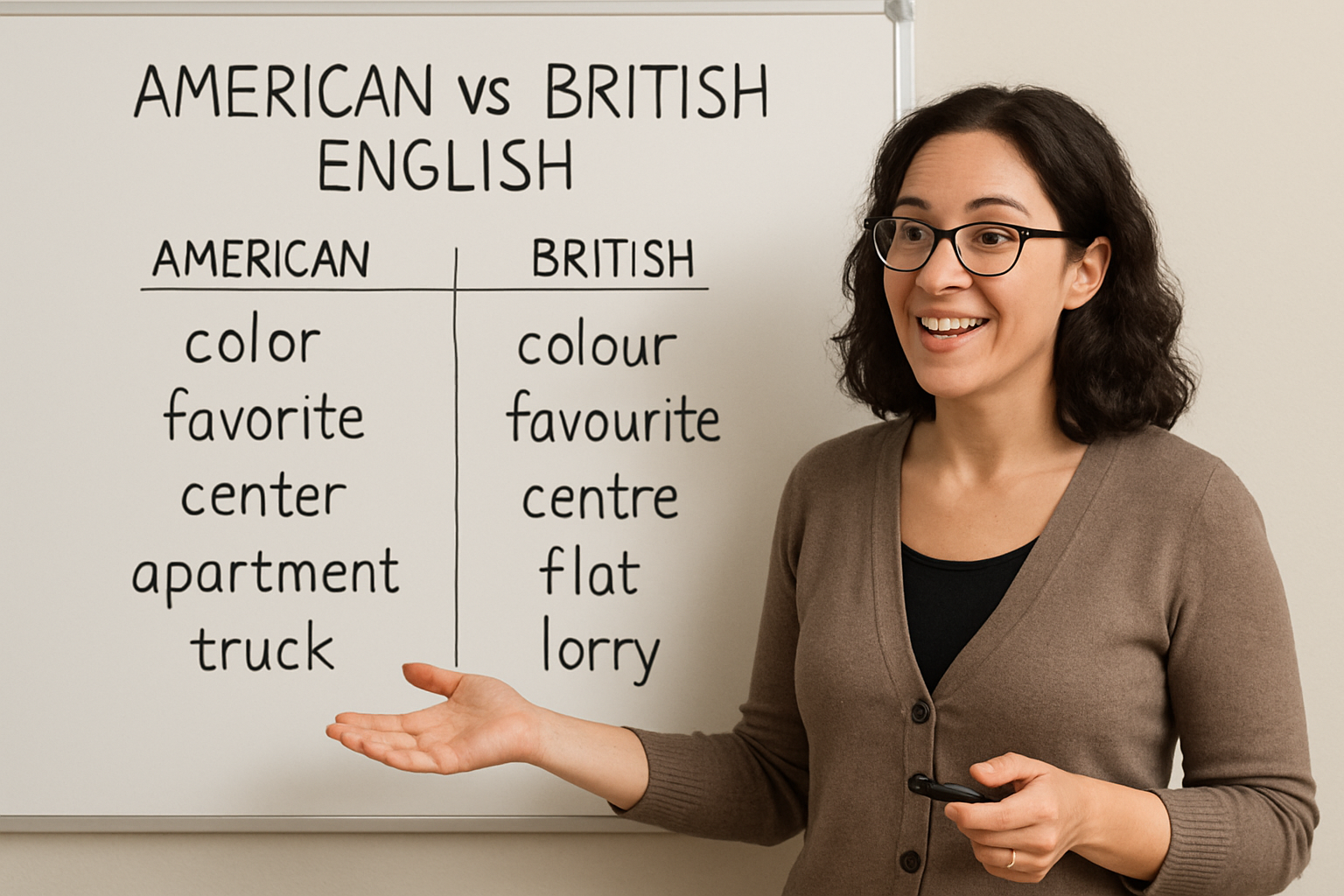 Instructor explaining key American and British English differences