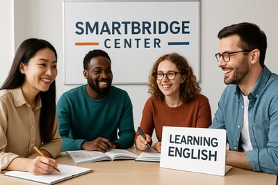 People learning English together at SmartBridge Center