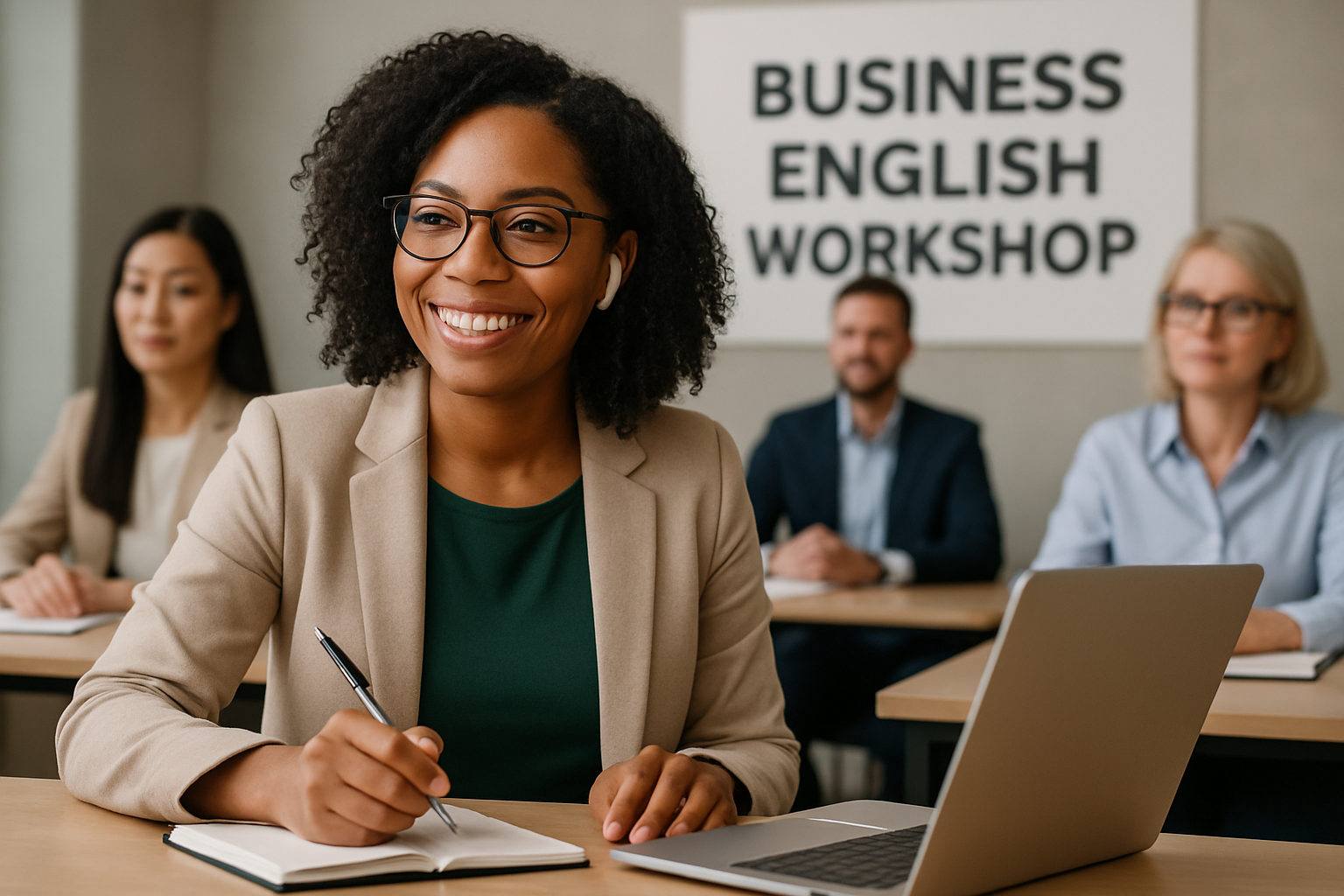 Professional participating in business English workshop